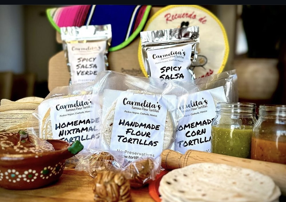 Carmelita's sampler — flour, corn and nixtamal tortillas with homemade salsas