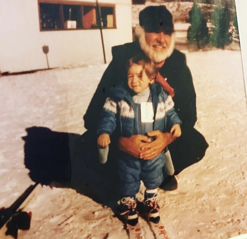 Frank's father with young Frank on skis