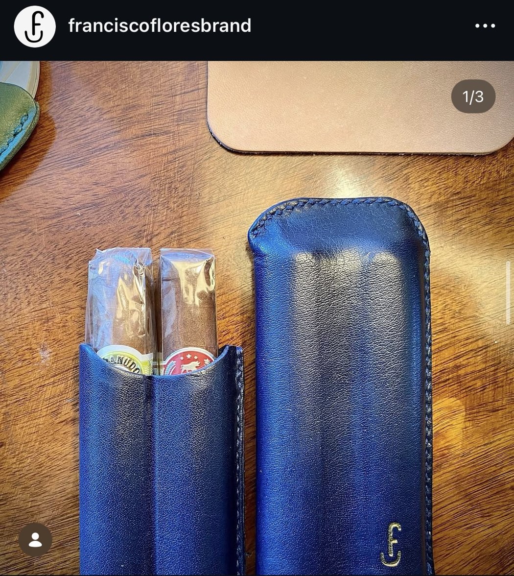 Navy leather cigar case, Francisco Flores Brand