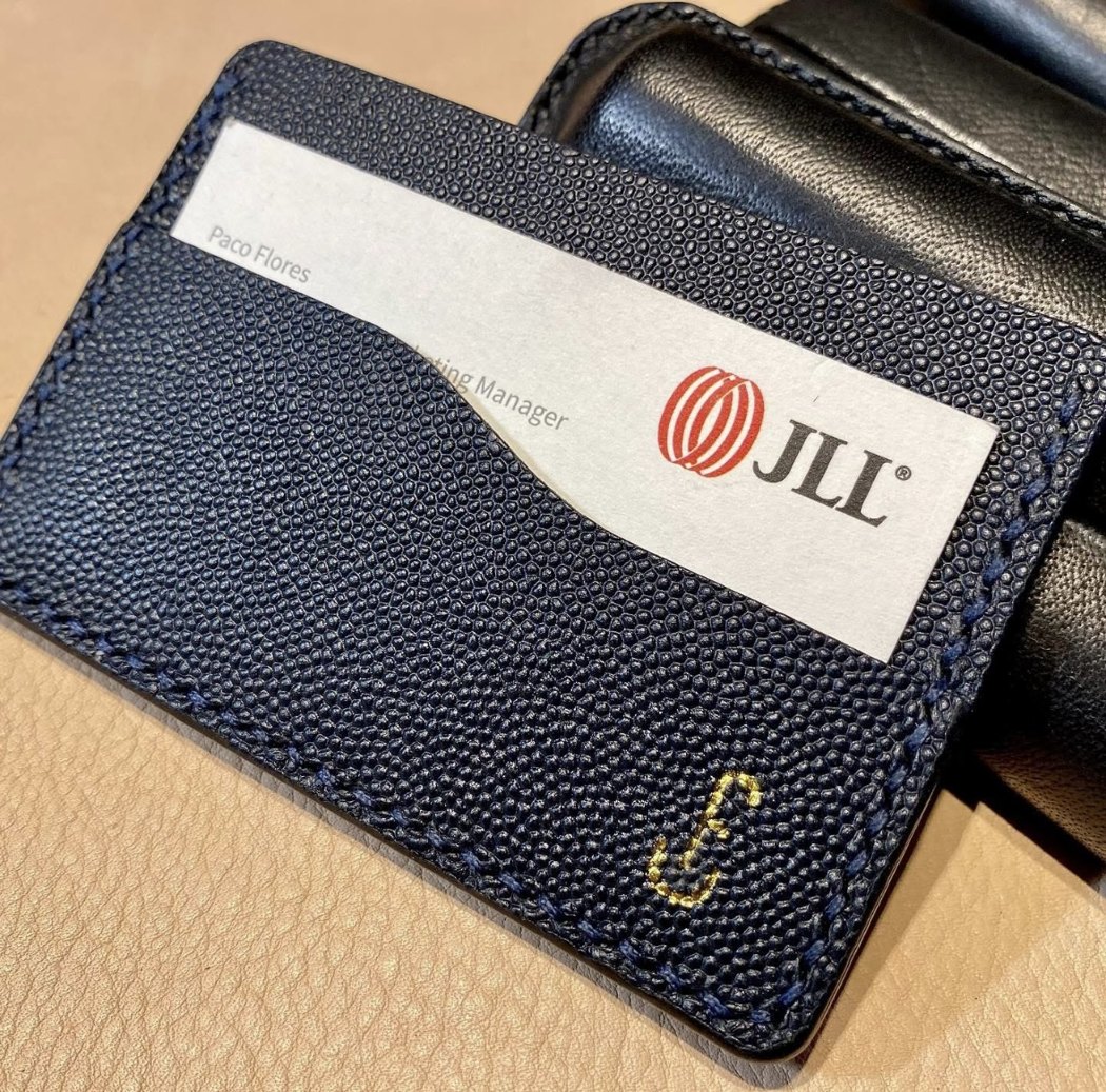 Leather card holder with Frank's JLL business card