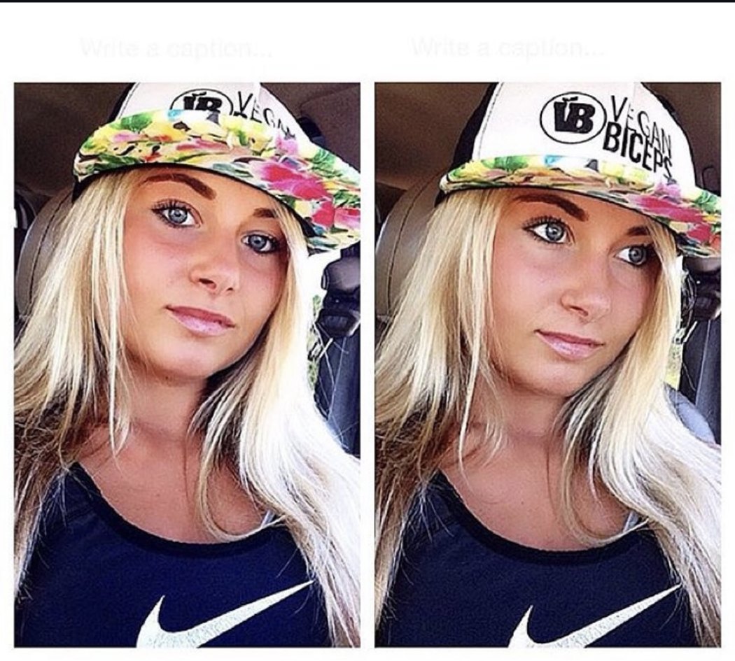 Creator Miss Carrie June wearing a Vegan Biceps hat