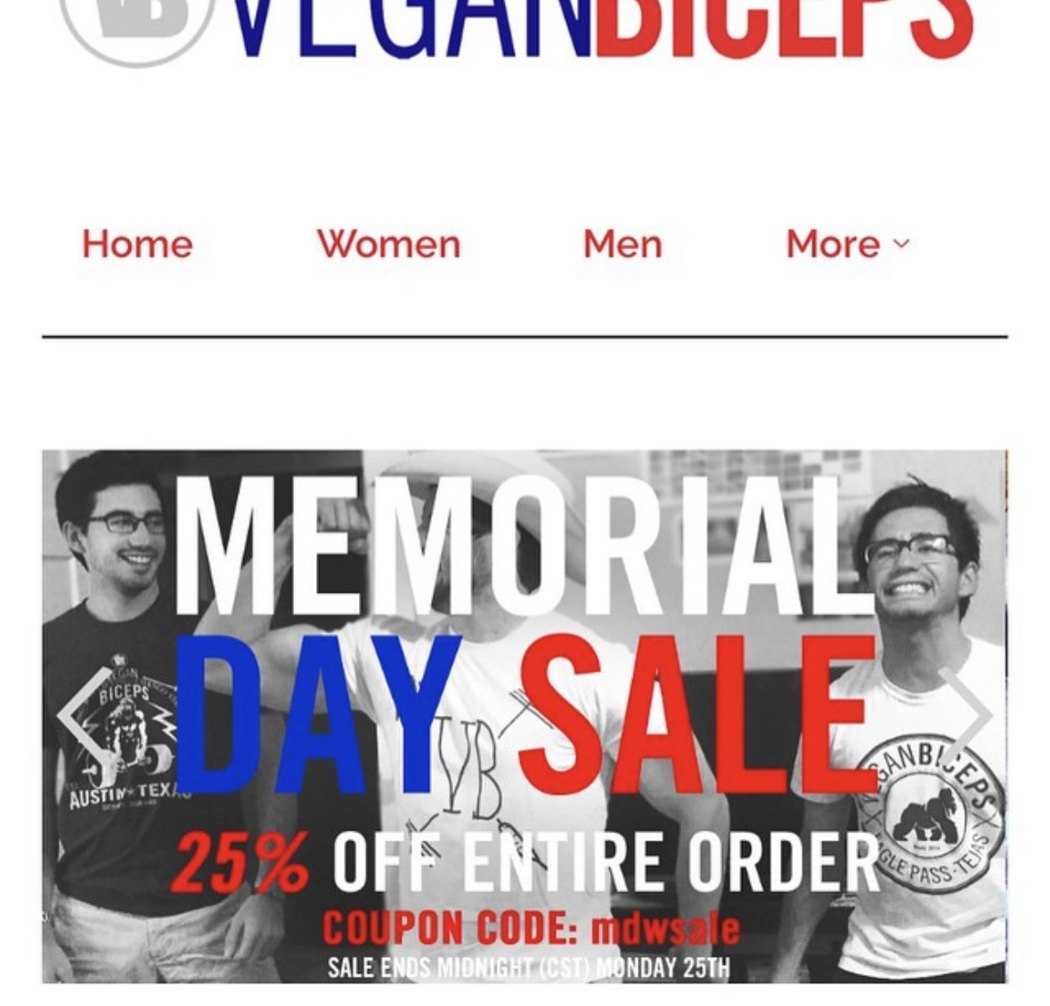 Vegan Biceps Memorial Day sale — Frank Flores and his twin brothers in Austin gear