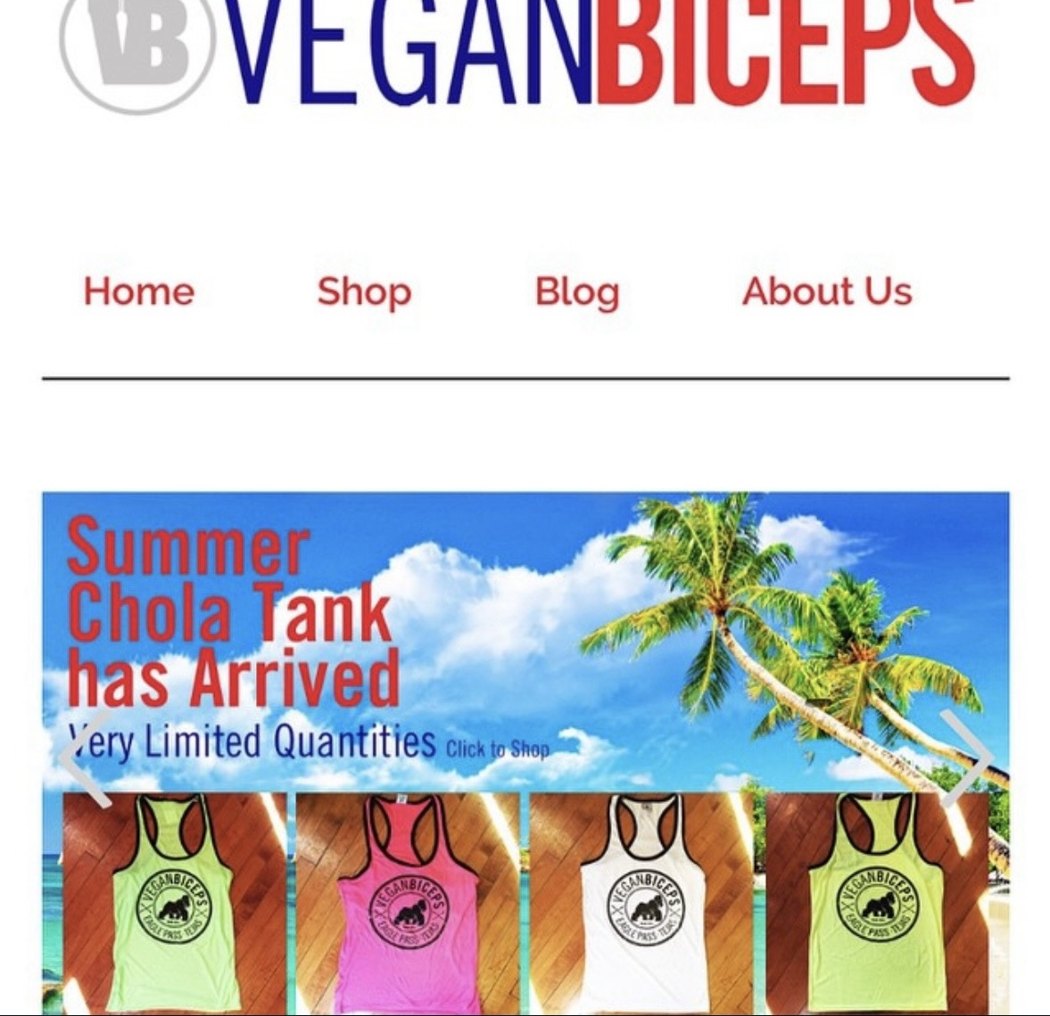 Vegan Biceps online store homepage